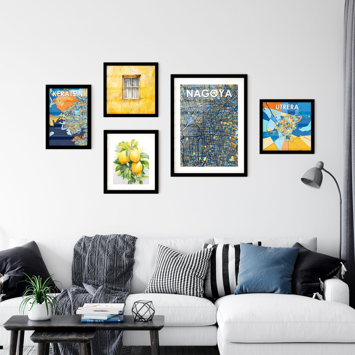 NAGOYA JAPAN Vibrant Colorful Art Map Poster Blue Orange