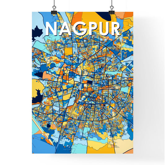 NAGPUR INDIA Vibrant Colorful Art Map Poster Blue Orange