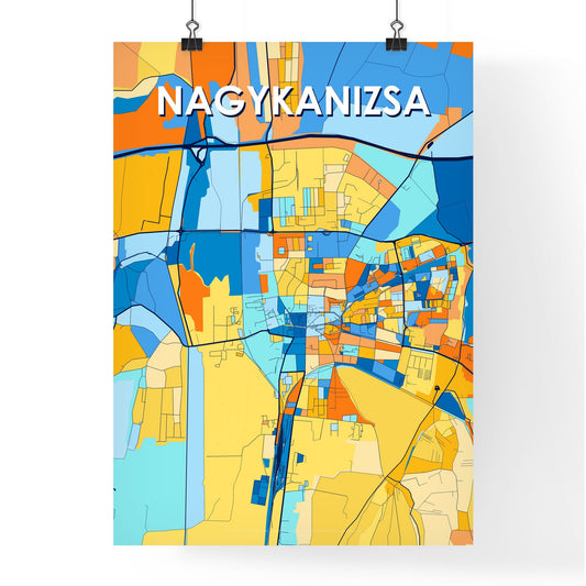 NAGYKANIZSA HUNGARY Vibrant Colorful Art Map Poster Blue Orange