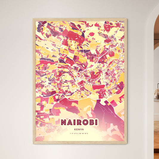 Colorful Nairobi Kenya Fine Art Map Hot Red
