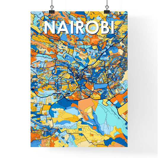 NAIROBI KENYA Vibrant Colorful Art Map Poster Blue Orange