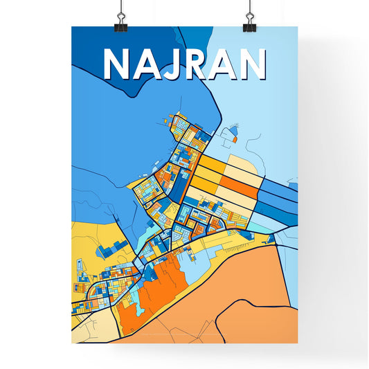 NAJRAN SAUDI ARABIA Vibrant Colorful Art Map Poster Blue Orange