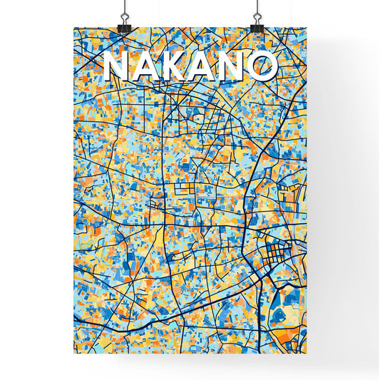 NAKANO JAPAN Vibrant Colorful Art Map Poster Blue Orange