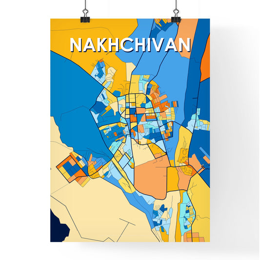 NAKHCHIVAN AZERBAIJAN Vibrant Colorful Art Map Poster Blue Orange