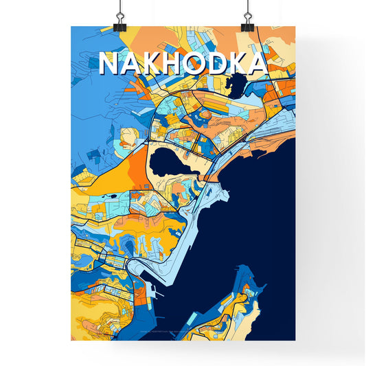 NAKHODKA RUSSIA Vibrant Colorful Art Map Poster Blue Orange