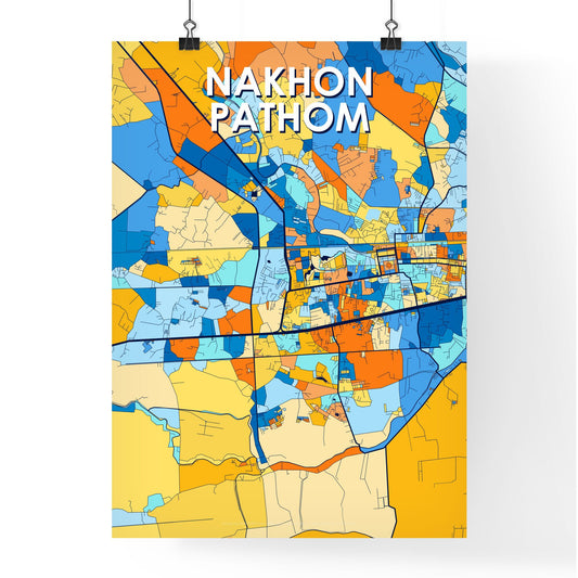 NAKHON PATHOM THAILAND Vibrant Colorful Art Map Poster Blue Orange