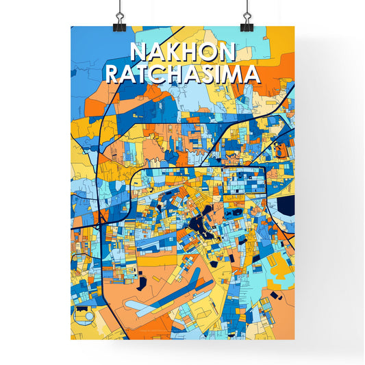 NAKHON RATCHASIMA THAILAND Vibrant Colorful Art Map Poster Blue Orange