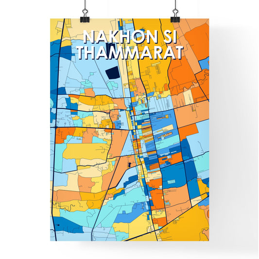 NAKHON SI THAMMARAT THAILAND Vibrant Colorful Art Map Poster Blue Orange