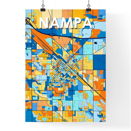 NAMPA IDAHO Vibrant Colorful Art Map Poster Blue Orange