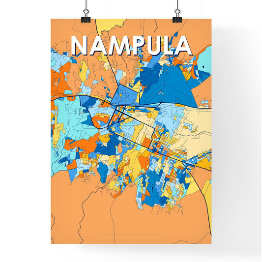 NAMPULA MOZAMBIQUE Vibrant Colorful Art Map Poster Blue Orange