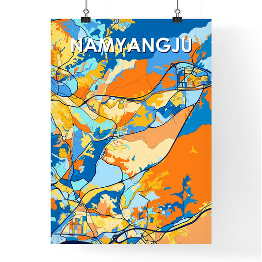 NAMYANGJU SOUTH KOREA Vibrant Colorful Art Map Poster Blue Orange