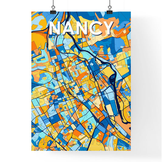 NANCY FRANCE Vibrant Colorful Art Map Poster Blue Orange