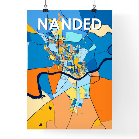 NANDED INDIA Vibrant Colorful Art Map Poster Blue Orange