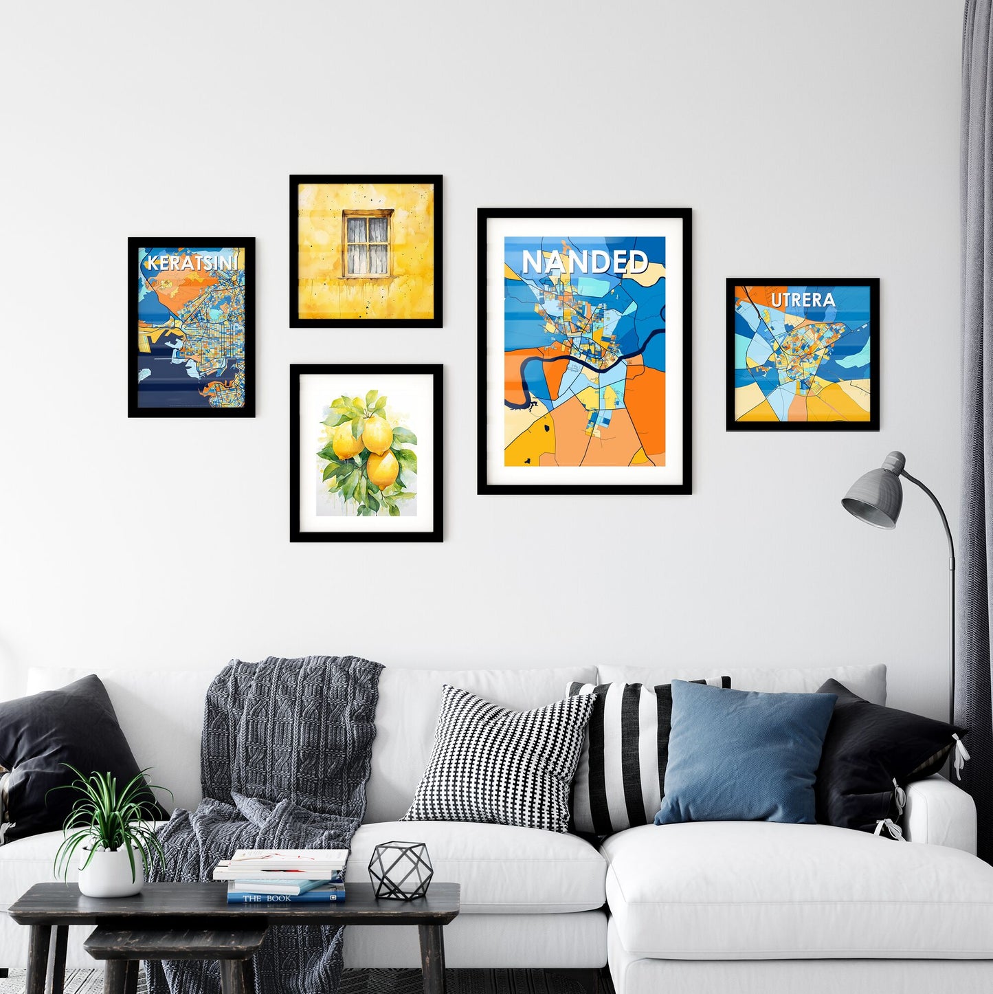 NANDED INDIA Vibrant Colorful Art Map Poster Blue Orange