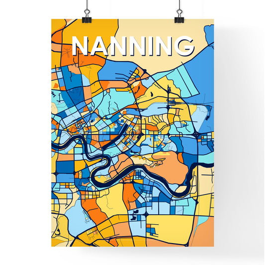 NANNING CHINA Vibrant Colorful Art Map Poster Blue Orange