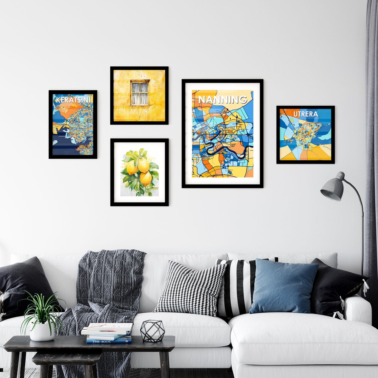 NANNING CHINA Vibrant Colorful Art Map Poster Blue Orange