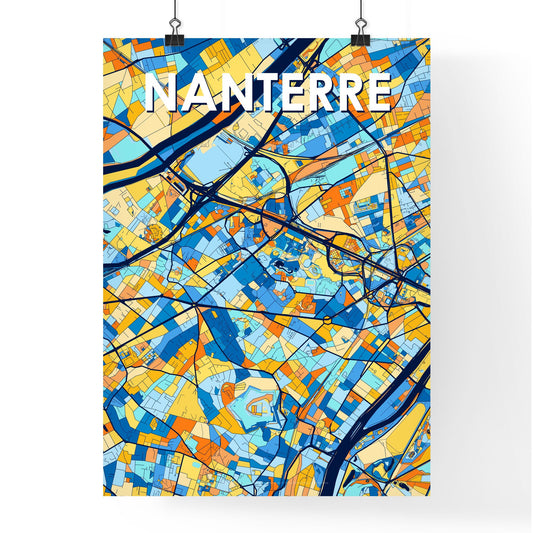 NANTERRE FRANCE Vibrant Colorful Art Map Poster Blue Orange