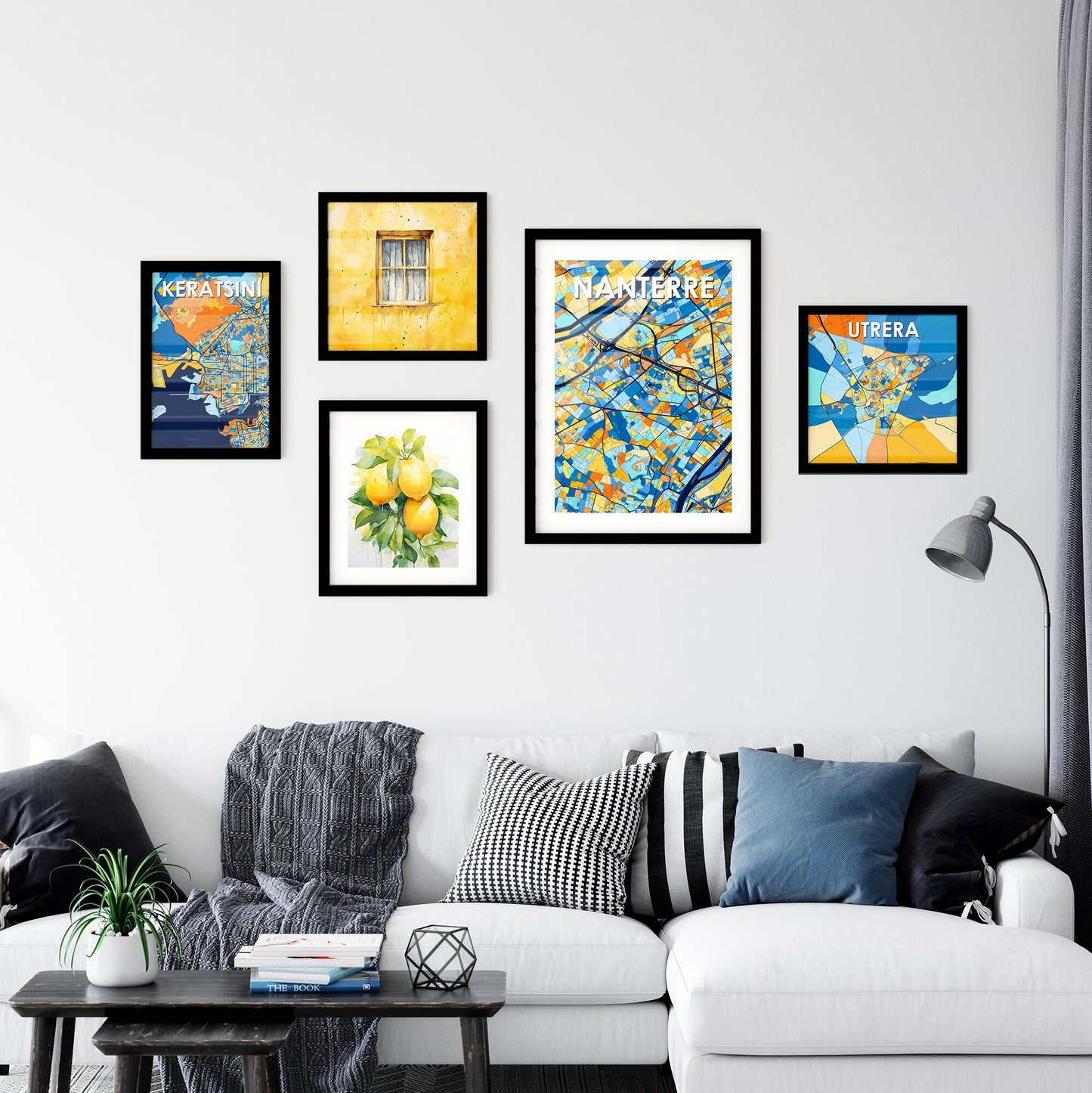 NANTERRE FRANCE Vibrant Colorful Art Map Poster Blue Orange