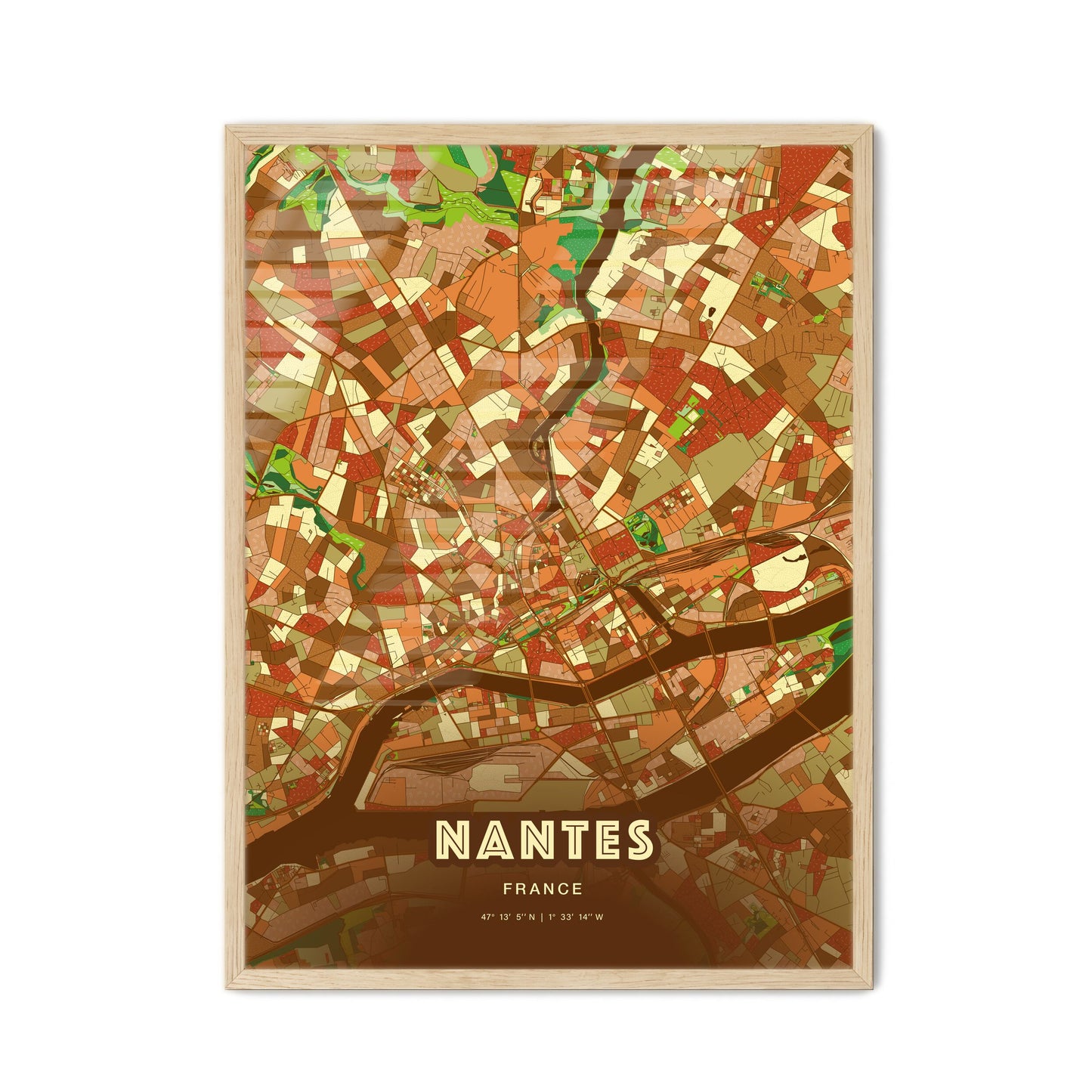 Colorful Nantes France Fine Art Map Farmhouse