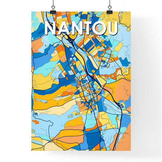 NANTOU TAIWAN Vibrant Colorful Art Map Poster Blue Orange