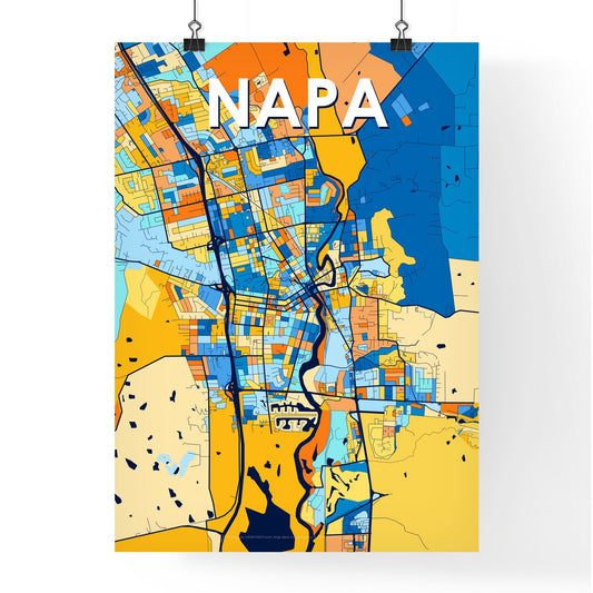 NAPA CALIFORNIA Vibrant Colorful Art Map Poster Blue Orange