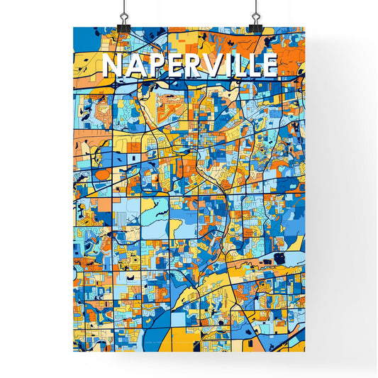 NAPERVILLE ILLINOIS Vibrant Colorful Art Map Poster Blue Orange