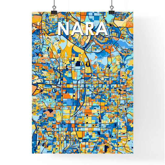 NARA JAPAN Vibrant Colorful Art Map Poster Blue Orange