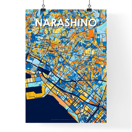 NARASHINO JAPAN Vibrant Colorful Art Map Poster Blue Orange