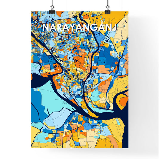 NARAYANGANJ BANGLADESH Vibrant Colorful Art Map Poster Blue Orange