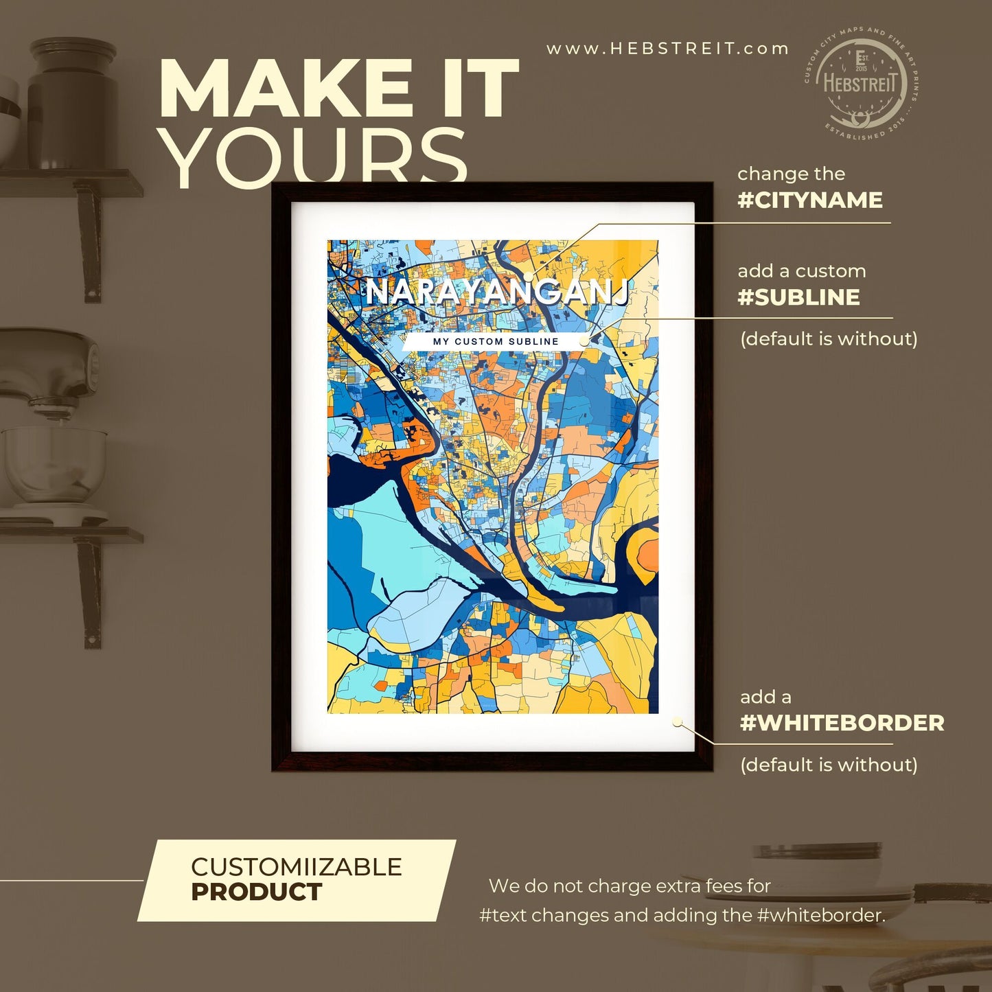 NARAYANGANJ BANGLADESH Vibrant Colorful Art Map Poster Blue Orange