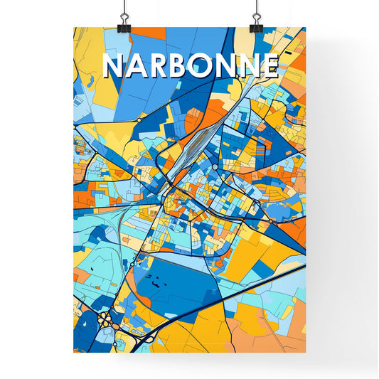 NARBONNE FRANCE Vibrant Colorful Art Map Poster Blue Orange