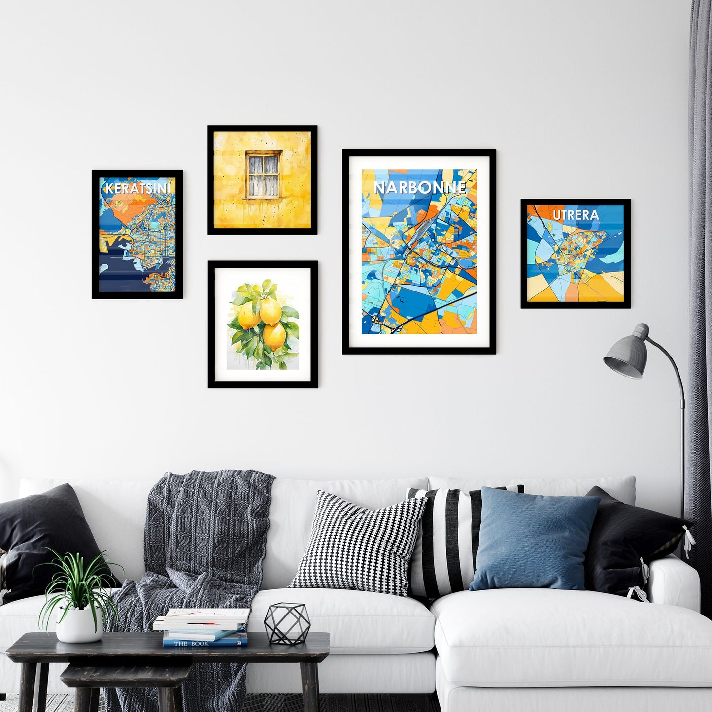 NARBONNE FRANCE Vibrant Colorful Art Map Poster Blue Orange
