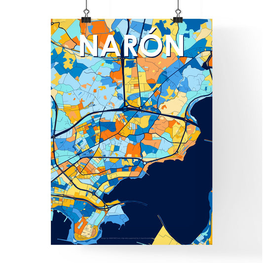 NARÓN SPAIN Vibrant Colorful Art Map Poster Blue Orange