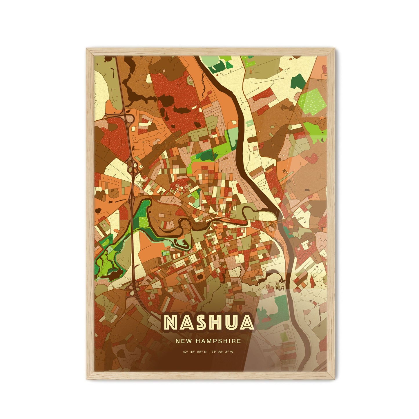 Colorful Nashua New Hampshire Fine Art Map Farmhouse