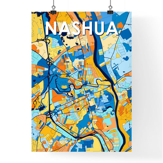 NASHUA NEW HAMPSHIRE Vibrant Colorful Art Map Poster Blue Orange