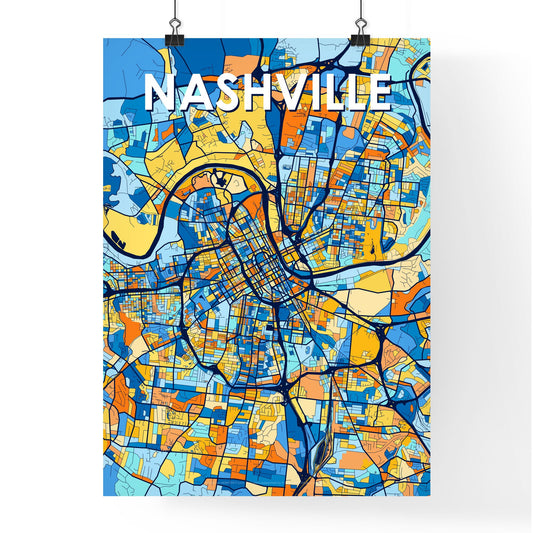 NASHVILLE TENNESSEE Vibrant Colorful Art Map Poster Blue Orange
