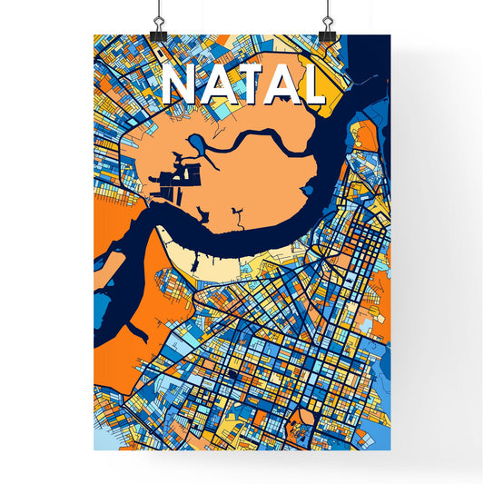 NATAL BRAZIL Vibrant Colorful Art Map Poster Blue Orange