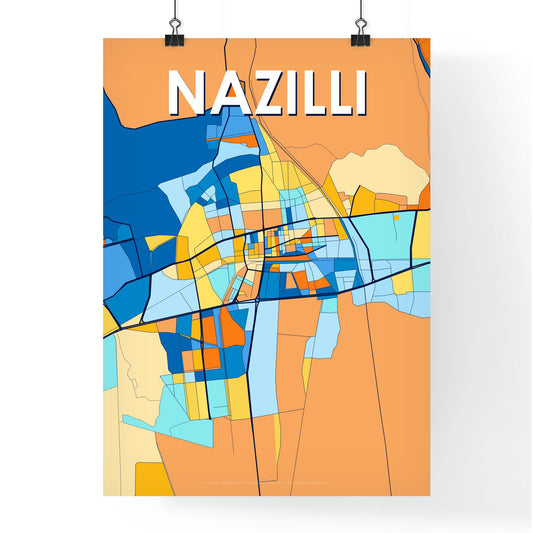 NAZILLI TURKEY Vibrant Colorful Art Map Poster Blue Orange