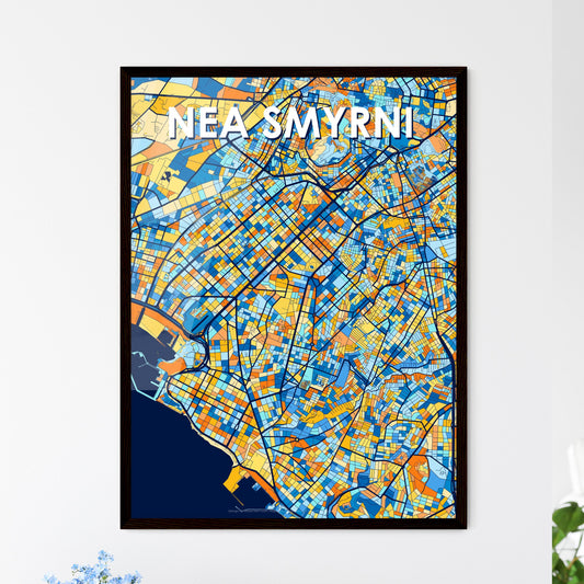 NEA SMYRNI GREECE Vibrant Colorful Art Map Poster Blue Orange