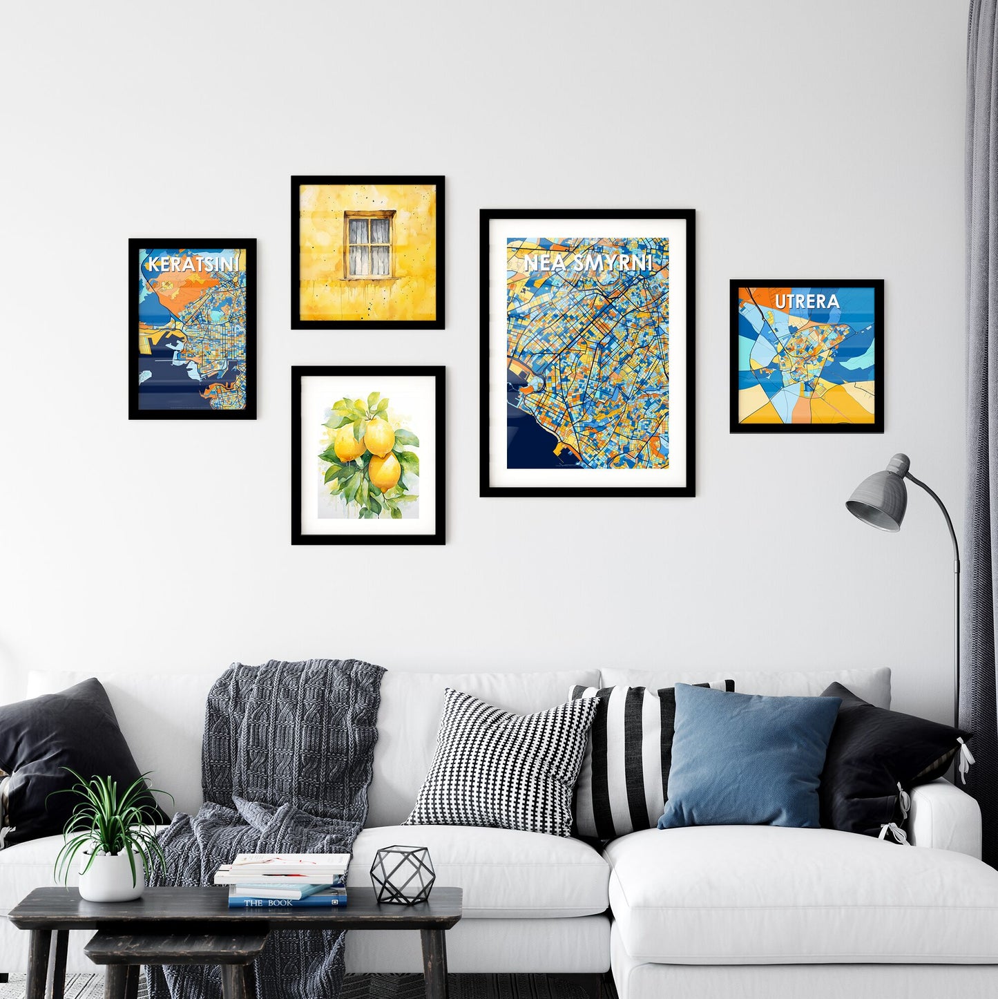 NEA SMYRNI GREECE Vibrant Colorful Art Map Poster Blue Orange