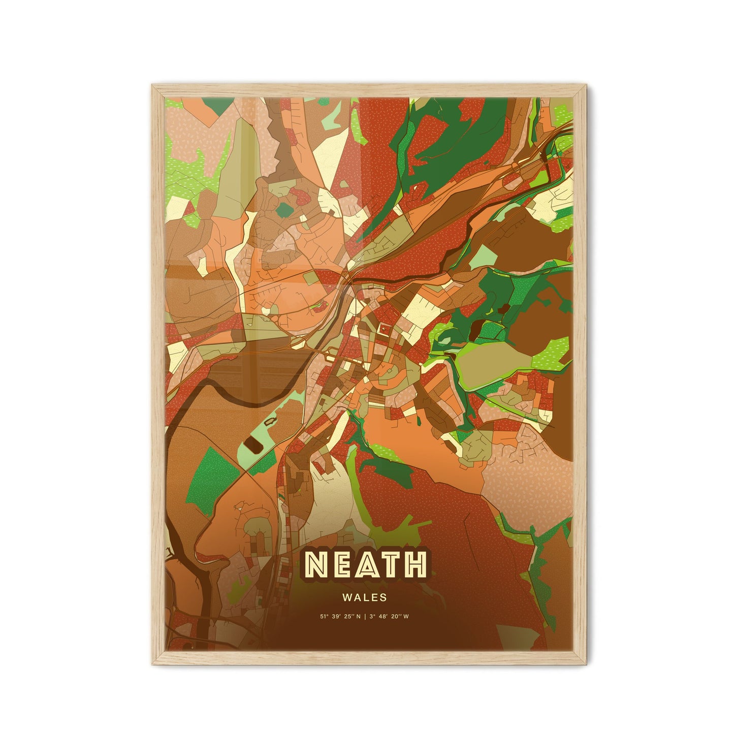 Colorful Neath Wales Fine Art Map Farmhouse