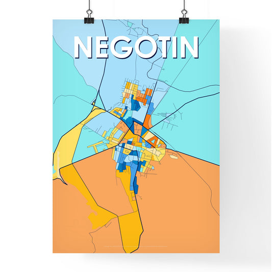 NEGOTIN SERBIA Vibrant Colorful Art Map Poster Blue Orange