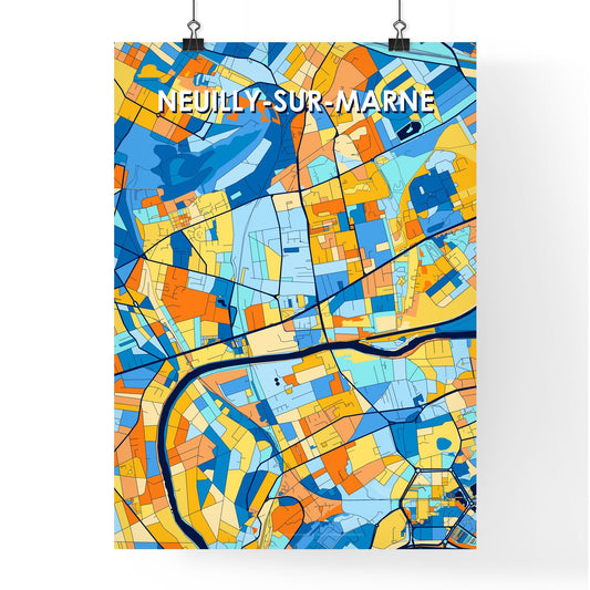 NEUILLY-SUR-MARNE FRANCE Vibrant Colorful Art Map Poster Blue Orange