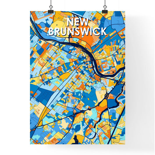 NEW BRUNSWICK NEW JERSEY Vibrant Colorful Art Map Poster Blue Orange
