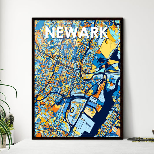 NEWARK NEW JERSEY Vibrant Colorful Art Map Poster Blue Orange