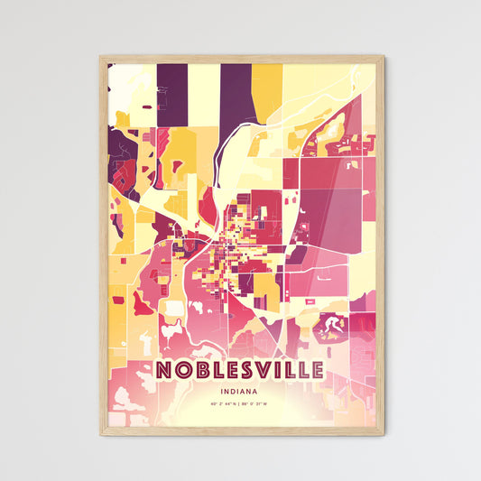 Colorful Noblesville Indiana Fine Art Map Hot Red