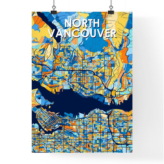 NORTH VANCOUVER CANADA Vibrant Colorful Art Map Poster Blue Orange