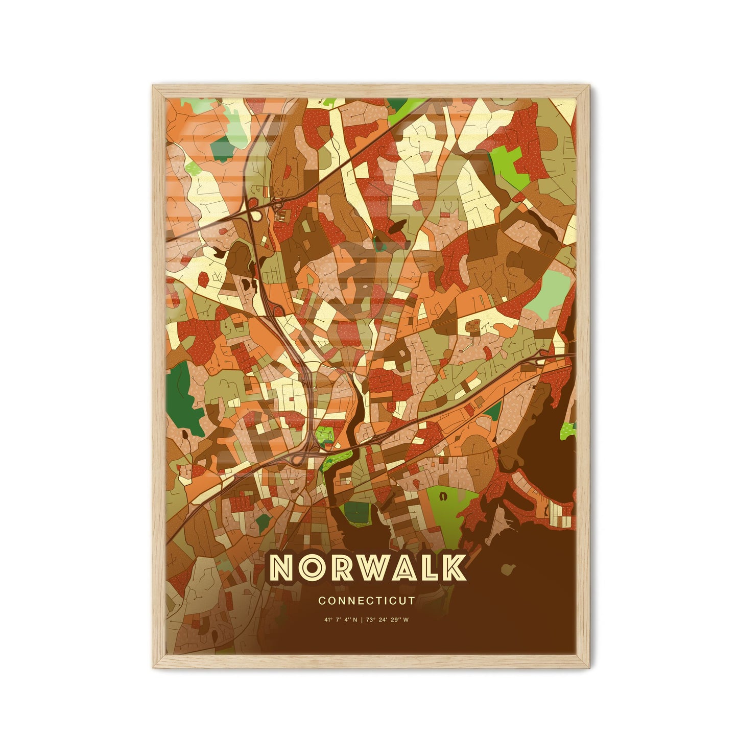 Colorful Norwalk Connecticut Fine Art Map Farmhouse