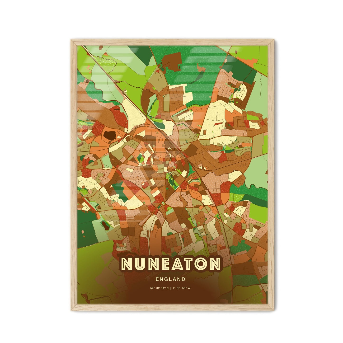 Colorful Nuneaton England Fine Art Map Farmhouse