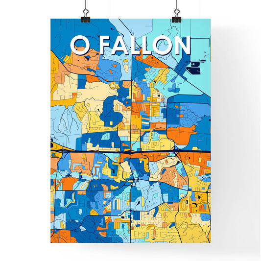 O FALLON MISSOURI Vibrant Colorful Art Map Poster Blue Orange